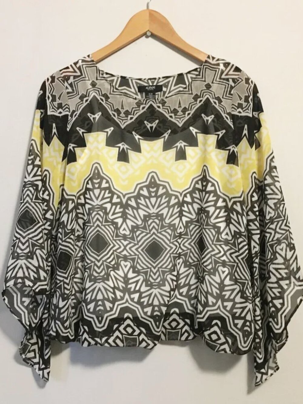 Alfani Psychedelic Yellow B&W Print Bell Sleeve Top & Cami Set PM Retro Disco